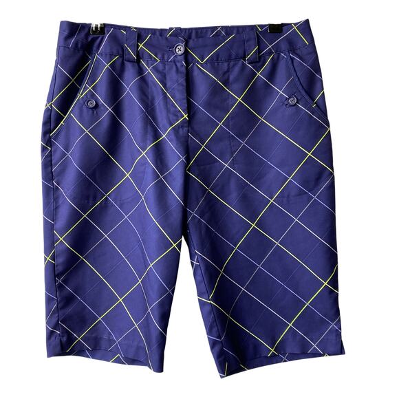Nike‎ Dri Fit Y2K Bermuda Golf Shorts Women 8 Purple Plaid Geometric Performance - Picture 1 of 10